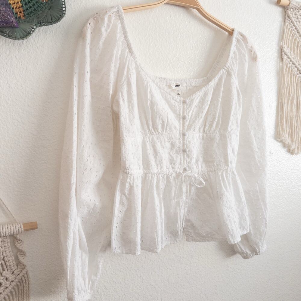 Aerie White Eyelet Babydoll Blouse Size Small - Picture 2 of 7